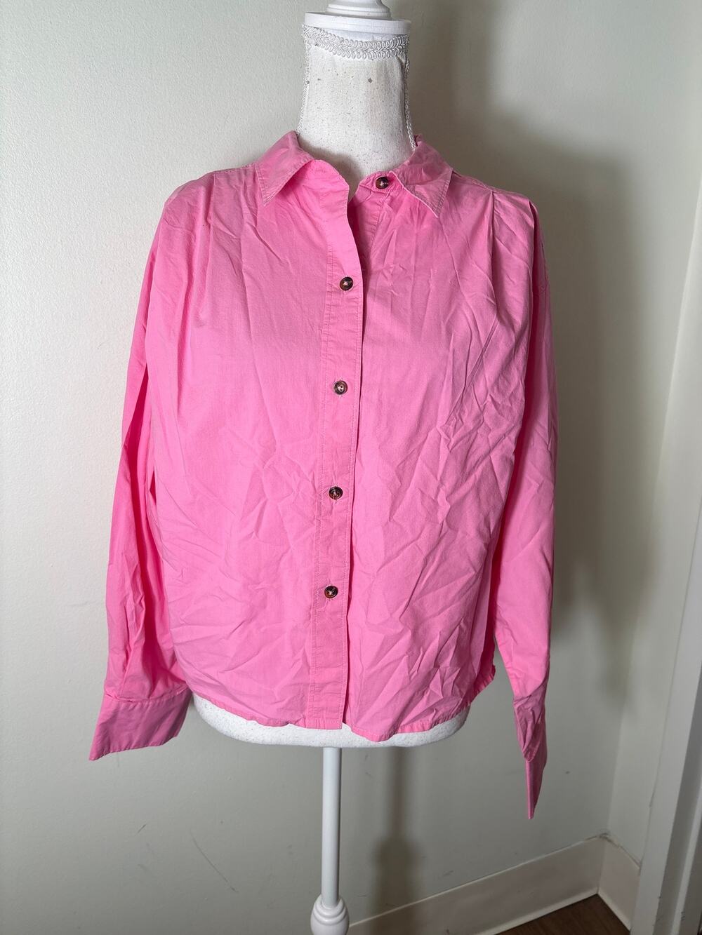 eTica Organic Cotton Pink Long Sleeve Button Up Shirt Sz S